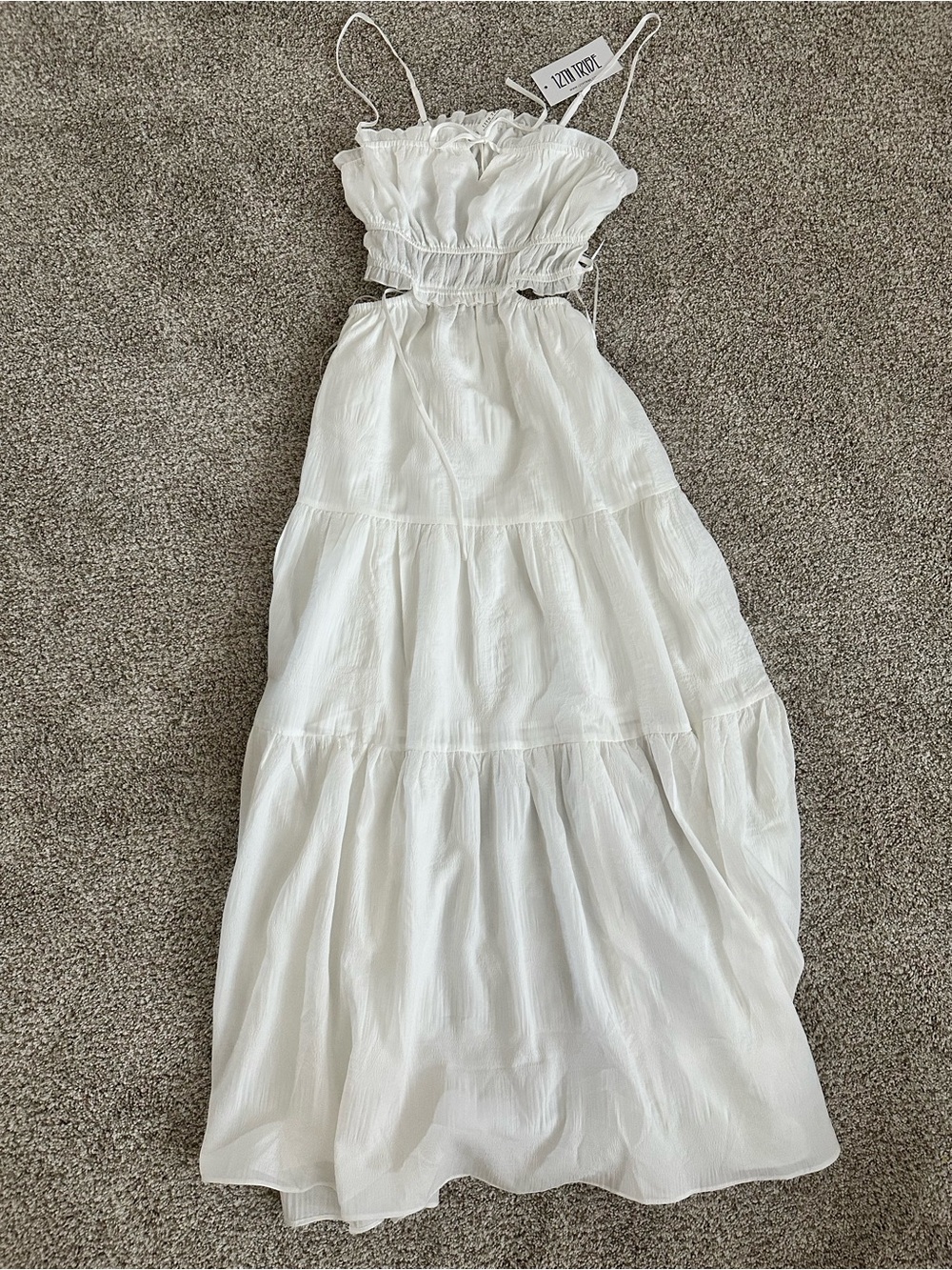 12th Tribe White Tiered Maxi Dress with Smocked Bodice
